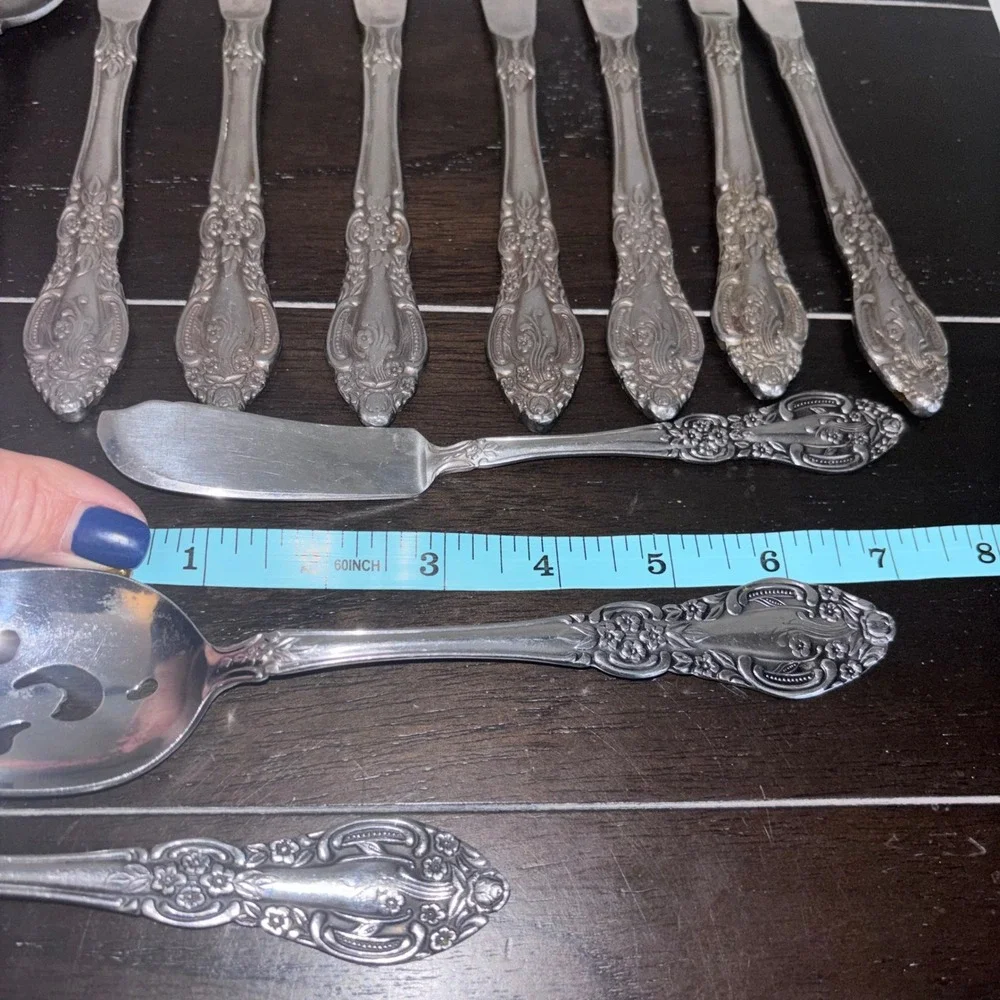 Vintage | Springtime‎ | Stainless Japan Ornate Floral Serving and Flatware Set